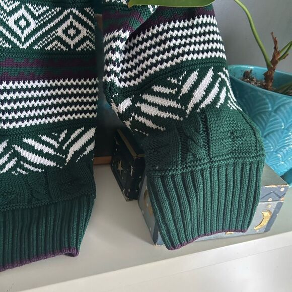 Vintage Men's Geometric Pattern Crewneck Sweater - Green and White - L - Picture 8 of 16